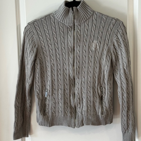 Ralph Lauren Sweaters - Lauren Ralph Lauren Gray Cable Knit Zip-Up Sweater | Size M